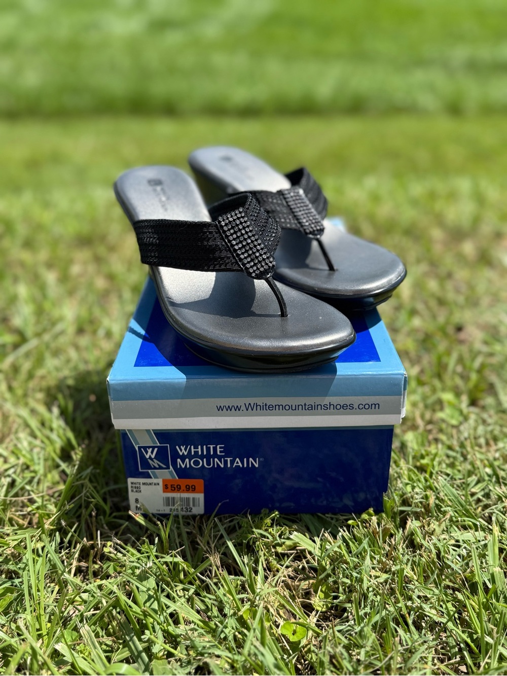 White Mountain Black Embellished Thong Sandals